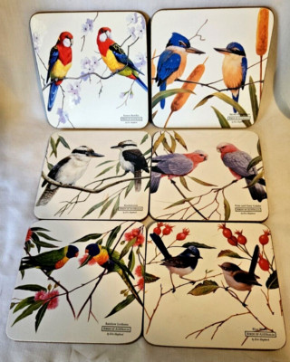 Maxwell & Williams Birds of Australia Cork Back Coasters 6 pc Eric Shepherd