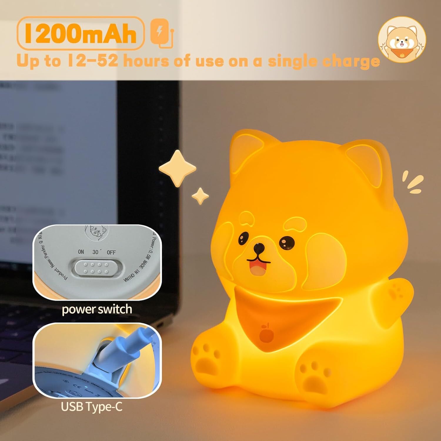 Panda Nachtlicht Kinder Silikon Nachtlampe Baby Nachttischlampe USB Schlaflicht