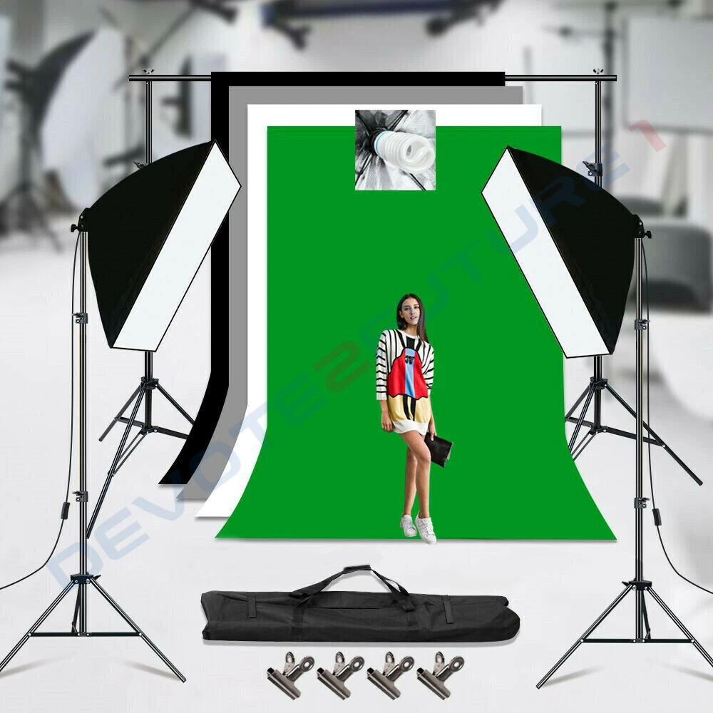 270W Photo SOFTBOX Lighting Stand KIT Green Screen Backdrop Background Support