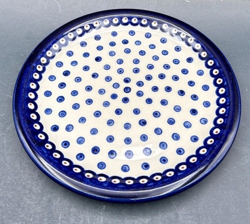 Boleslawiec Polish Pottery Dinner Plate 10.75" Cobalt Blue Peacock Dots - Picture 2 of 5