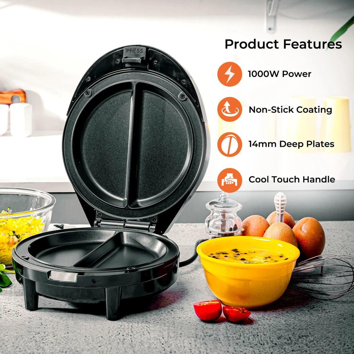 Omelette Maker Egg Fryer Pan Electric Non Stick 1000W Scrambled Cooker  Geepas