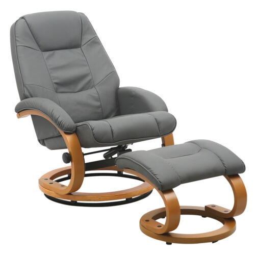 PU Leather Recliner Chair Foot Stool Lounge Sofa Armchair Swivel Chair Wood Base - Picture 27 of 28