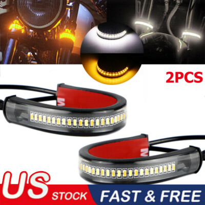 Switchback Fork LED Turn Signal / Running Strips For Motorcycle Bike Mount Light