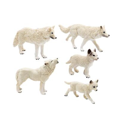 5PCS Realistic Wolf Figurine Animal Ornaments White Wolf Model Animal Figurine