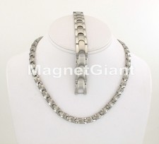 Men's Magnetic Stainless Steel Link Necklece Bracelet Set - 5000 Gauss 316L