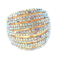 Gold Tone Stretch Metal Ring With Crystal Rhinestone R1270-GAB