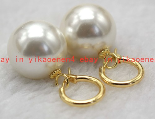 Pretty Huge 20mm Natural Black Pink White Shell Pearl Round Beads Earring - Picture 11 of 15
