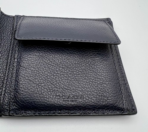 Coach Leather Wallet Varsity Stripe Card - Blue with Black, F75394 - Picture 5 of 8
