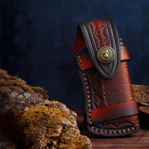 Genuine Leather 4'' Folding Knife Holder Sheath Leather Storage Pouch Belt Bag f - Picture 2 of 10
