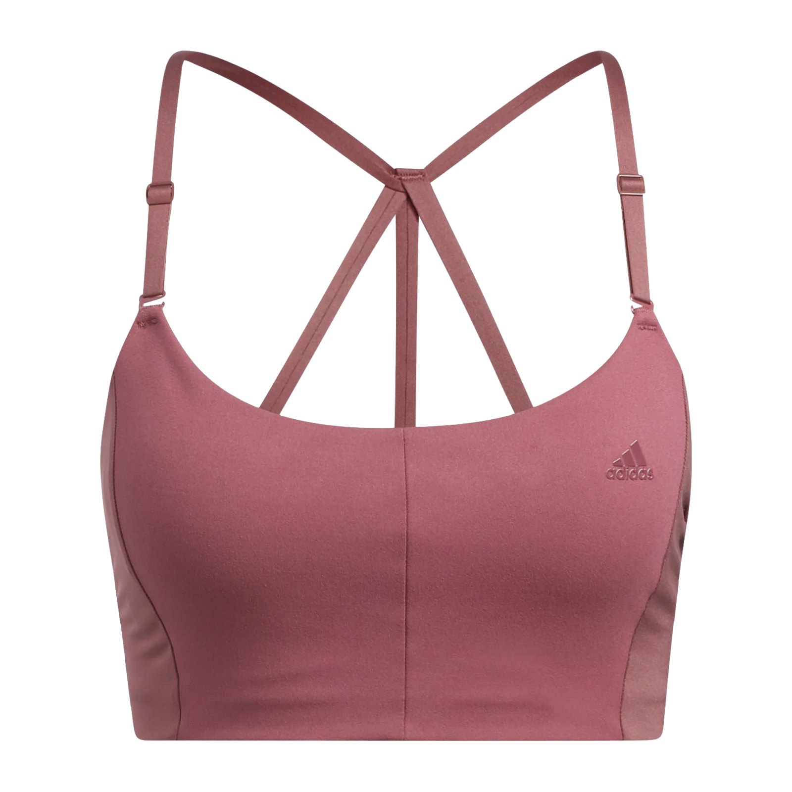 Бюстгальтер Adidas Womens Yoga Studio Light-Support с 3 полосками, светло-малинового цвета