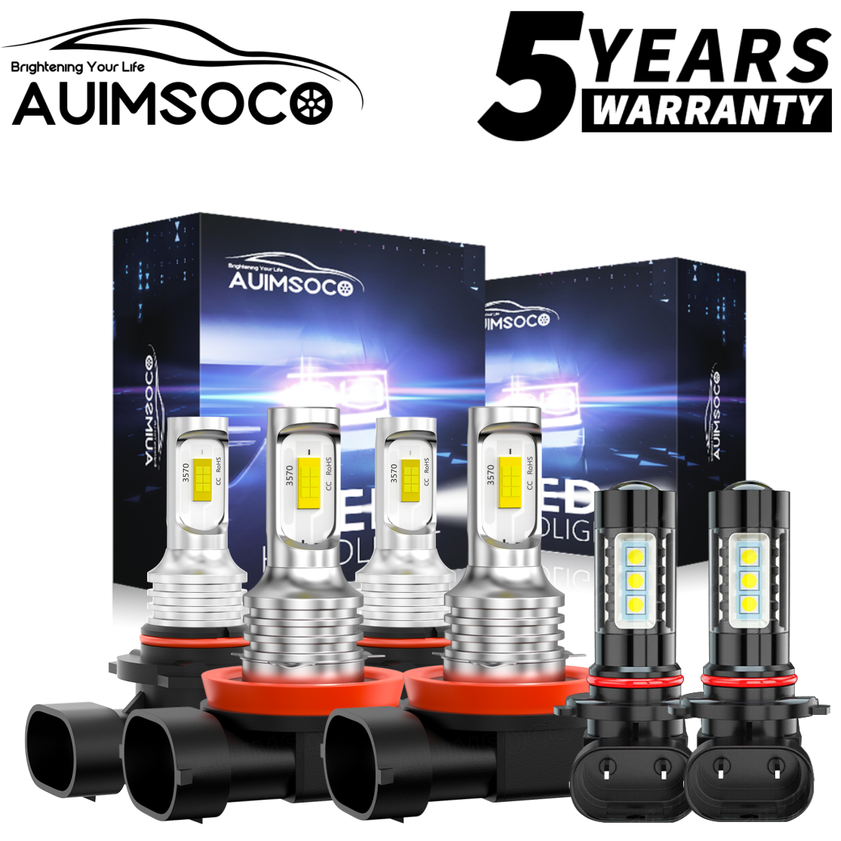 For 2015-2022 Ford F150 LED Headlight Hi-Low Beam+Fog Light Bulbs