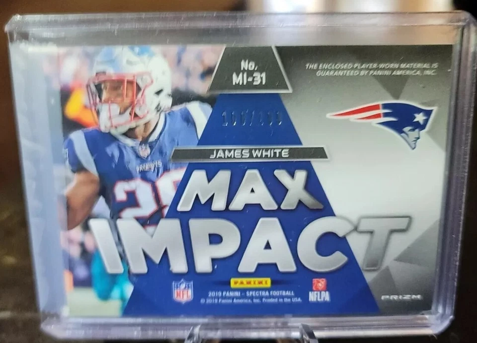 2019 Spectra James White 100/199 Max Impact Silver Prizm Player Worn Patch - Image 2 of 3