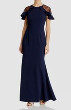Eliza J Women's Blue Mesh Ruffle-Sleeve Mermaid Gown Dress Size 8