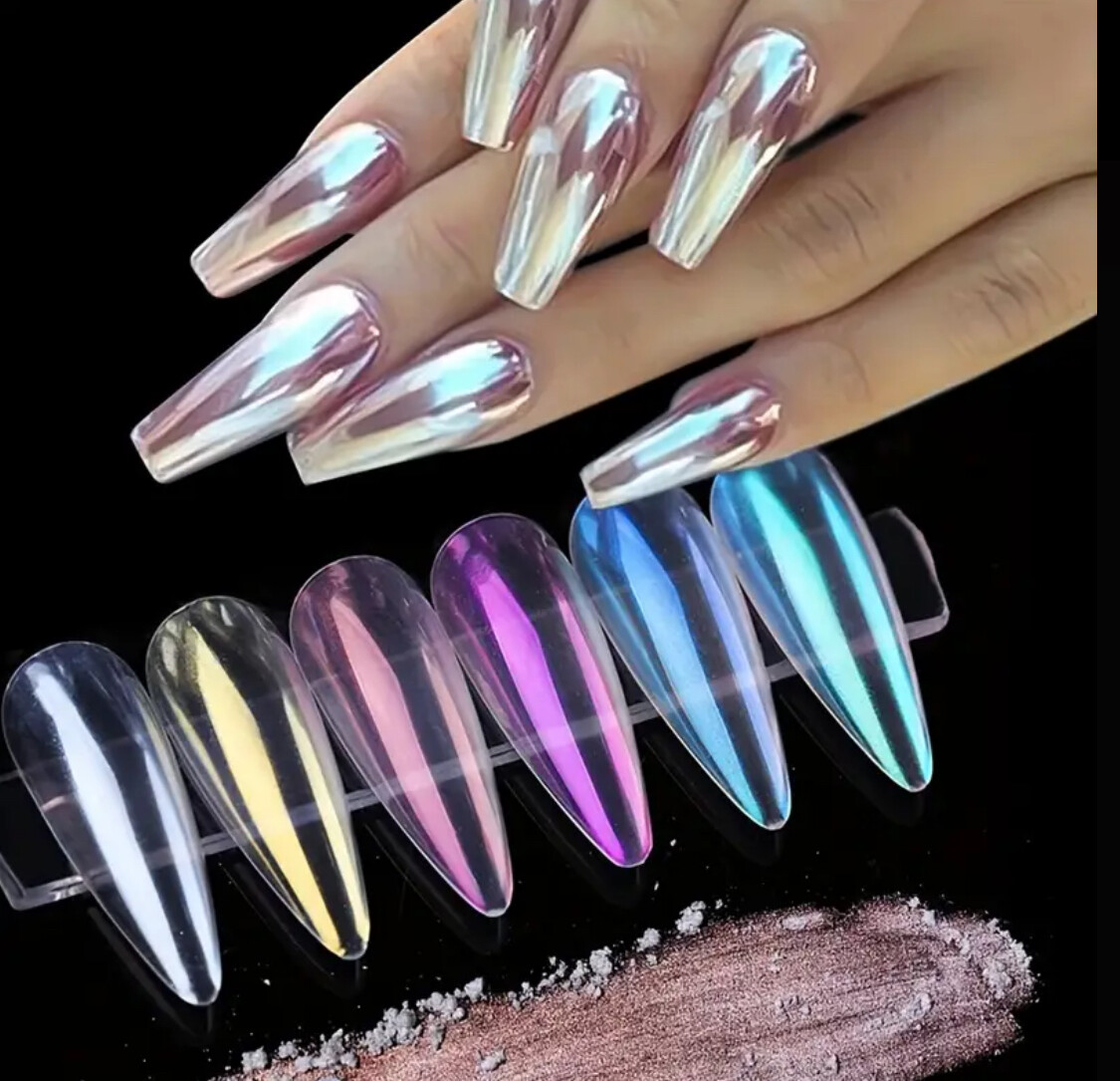 3 Pk Moonlight White Nail Dust Glitter Powder Shimmer Chrome Mirror-Like Finish
