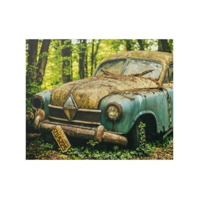 Vintage Broken Down Car in the Woods - Satin Posters (210gsm)