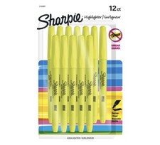 Sharpie Pocket Highlighters 12ct Yellow Narrow Chisel Tip Slim Smear Guard NEW