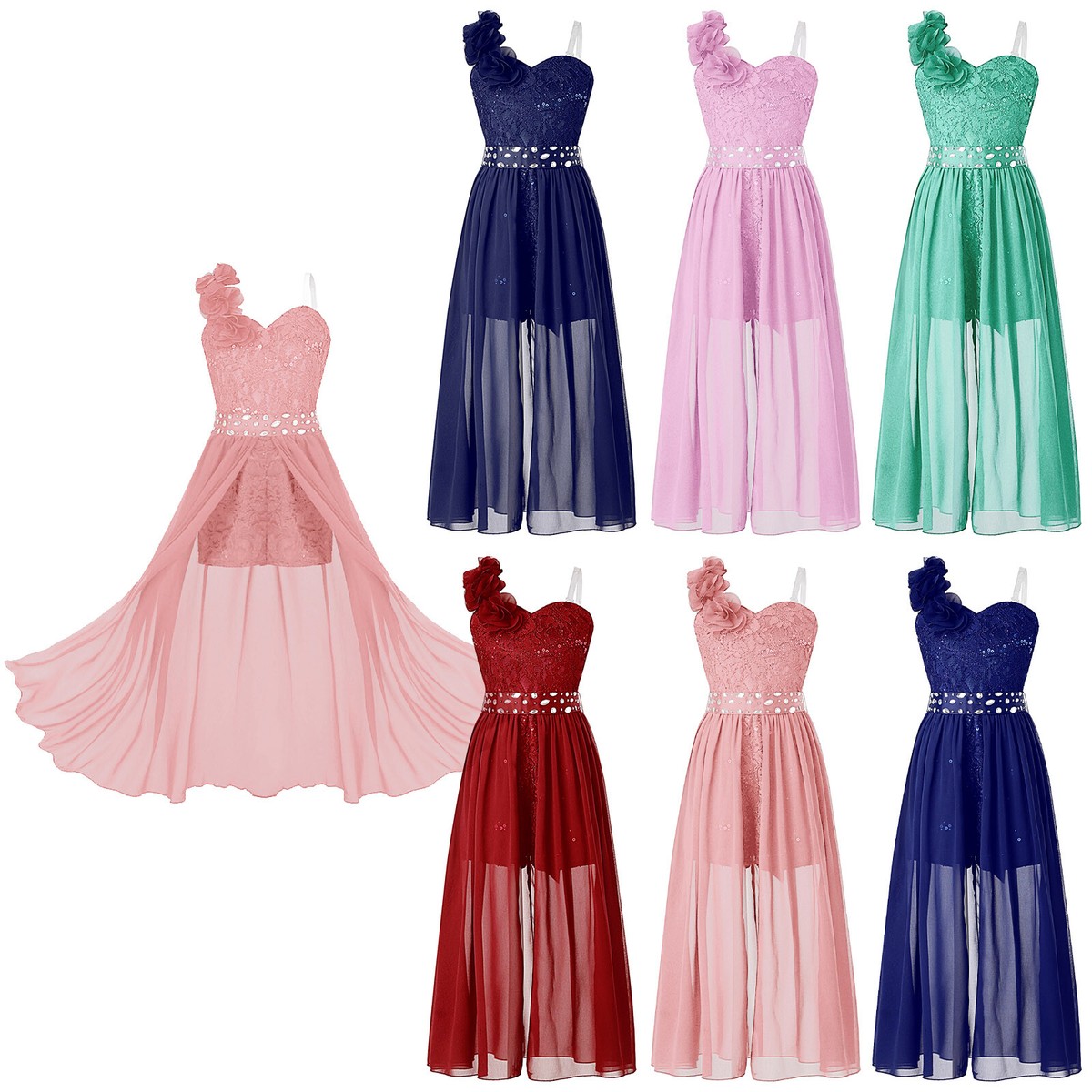 Girls Dress Prom Dancewear Evening Leotard Kids Maxi Dresses Flowy Unitard  | eBay