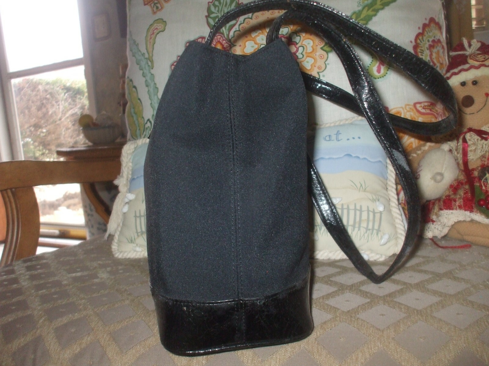 Borsa shoudler Yves Saint Laurent nera tela pelle tote borsetta shopper #326