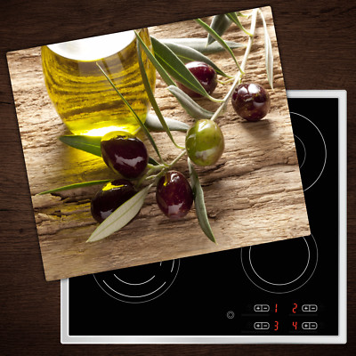 Tulup Herdabdeckplatten aus Glas Spritzschutz Olivenöl Holz - 60x52 cm