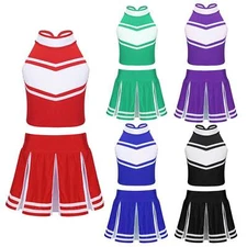 Kid Cheer Leader Costume Top and Mini Skirt Schoolgirls Uniform Dance Outfits