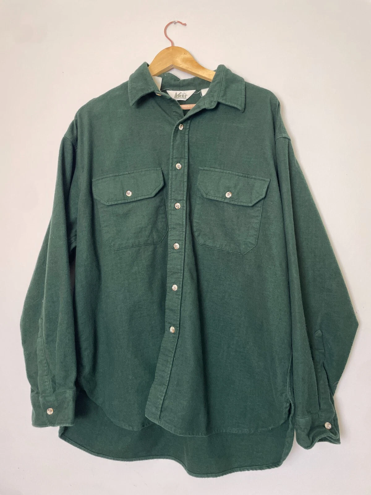 VTG REI Shirt Men XL Green Chamois Cloth Long Sleeve Flame Resistant FR Outdoor