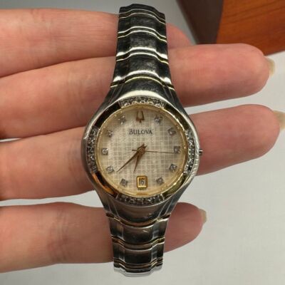 Bulova Ladies Watch Genuine Diamonds Two Tone Bracelet Pearl Dial