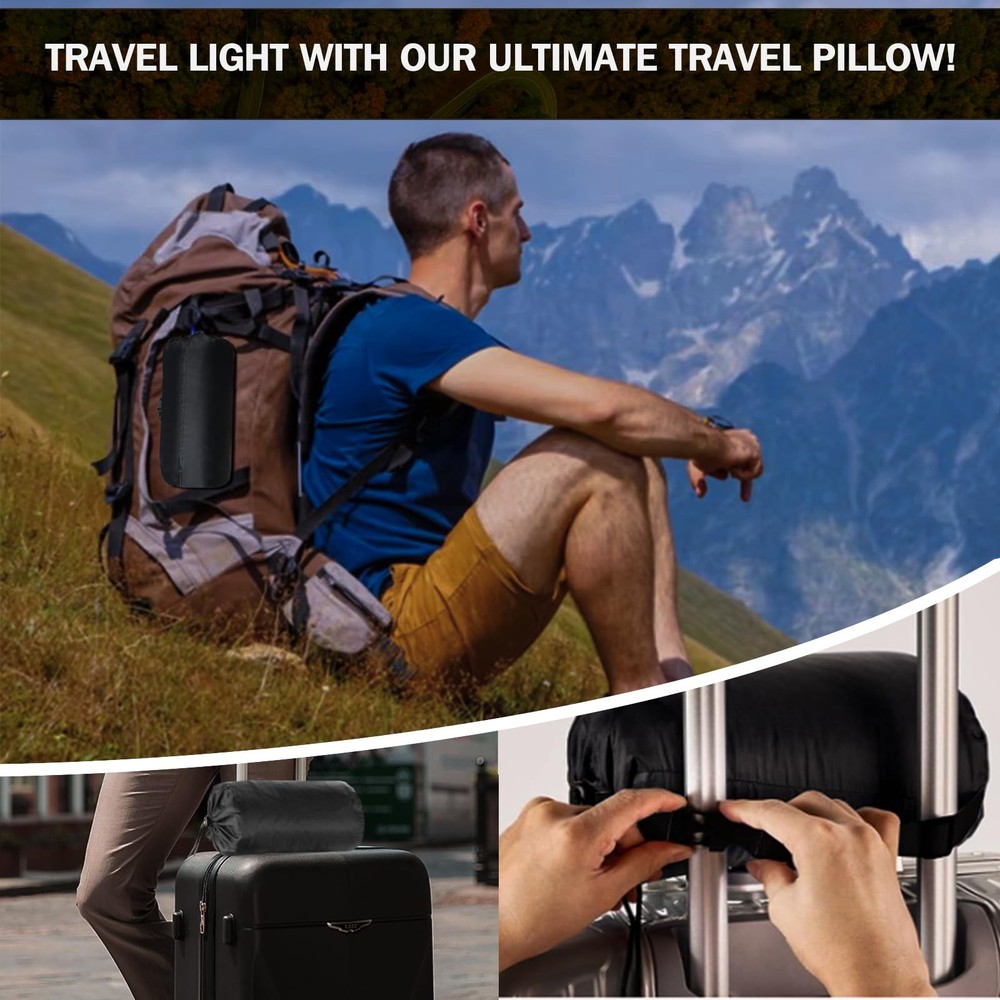 Travel Pillow, Memory Foam Pillow Compressible Camping Pillow with Washable C