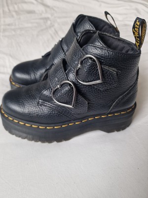 Dr Martens Devon Heart Black Leather Quad Platform Chunky Boots