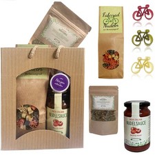 Feinkost-Set Fahrrad mit Nudeln, Sauce, Gewürzen, Anhänger - Fahrrad Geschenk