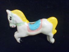 One Multicolor Vintage Macrame Glazed Porcelain Carousel Horse 4" x 3" New