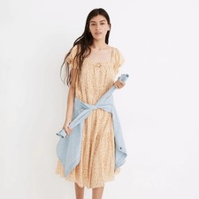Madewell Size XS Square-Neck Tiered Midi Dress in Sunflower Field Golden Plume
