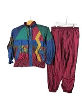 Vtg Climate Zone Track Suit Jacket And Pants Womens 22w Nylon 80s 90s Metallic