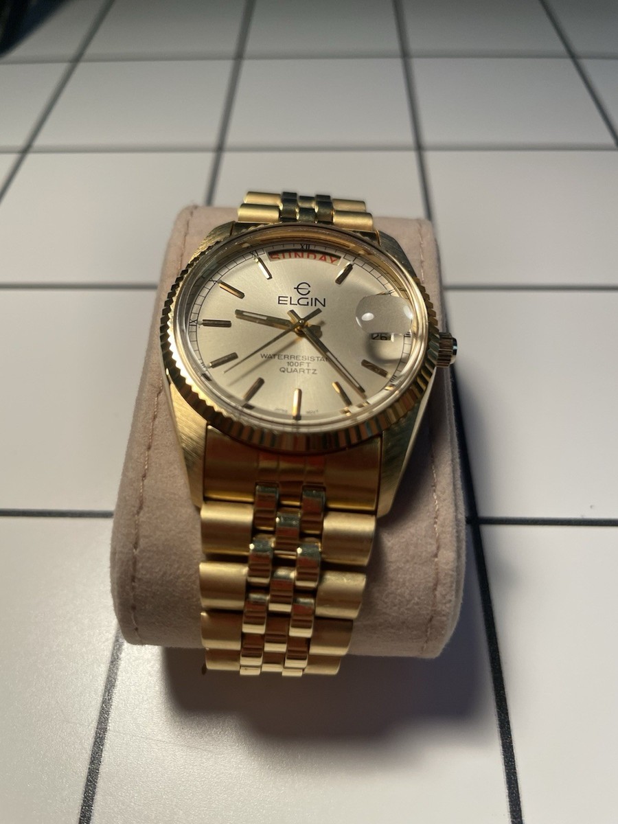Vintage Elgin “Presidential” Day Date Quartz Watch Gold Tone | eBay