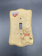 Vintage Teddy Bear Light Switch Plate Cover Resin 3D Faux Wood Nursery Wallplate