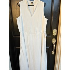 Theory Women White Sleeveless Midi Dress Split V-Neck Side Tie G02METD529L L
