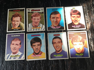 a & bc Scottish green back football cards 1970 x 8