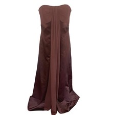 Davids Bridal Chocolate Brown Strapless Satin Chiffon Maxi Gown Dress F13274 10