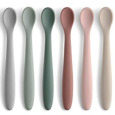 6-Piece Silicone Baby Feeding Spoons, First Stage Infant Spoons, Soft Natural