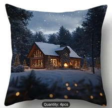  Beautiful Winter Log Cabin Lodge Style 18X18 Throw Pillow Cover Christmas