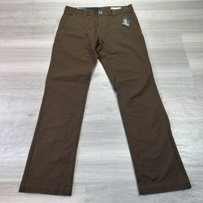 NEW Volcom Frickin Slim Chino Pants Mens 29x30 Brown Slim Straight Leg Stretch