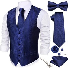 7PCS Mens Wedding Formal Suit Accessories Set Vest Tie Bowtie Pocket Square