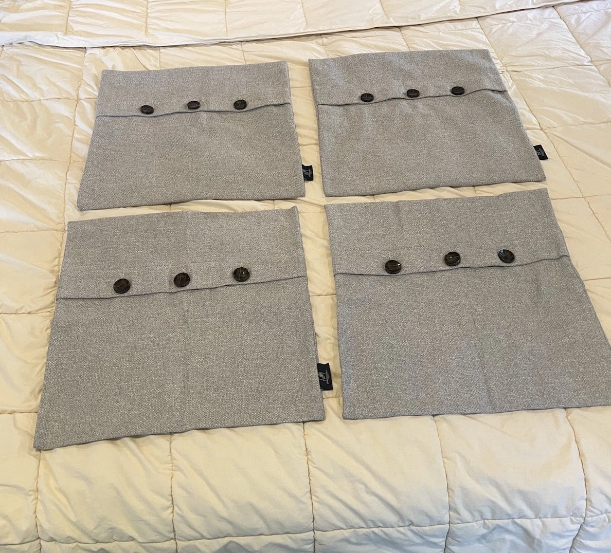 Phantoscope 4 Throw Pillow Covers Rustic Decor Button Tweed gray Cotton Blend