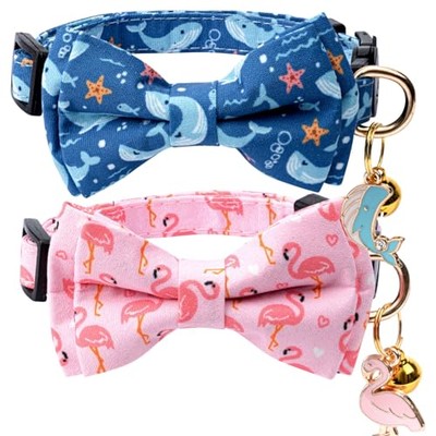 2 Pack Cotton Cat Collar with Bow Tie and Bell for Girl Boy Flamingo&Whale
