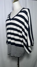 Vertigo Paris Sweater Top Medium Angora Wool Dolman Sleeve Striped Black White