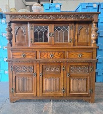 Vintage Wood Bros Old Charm Oak Court Cupboard With Lighting