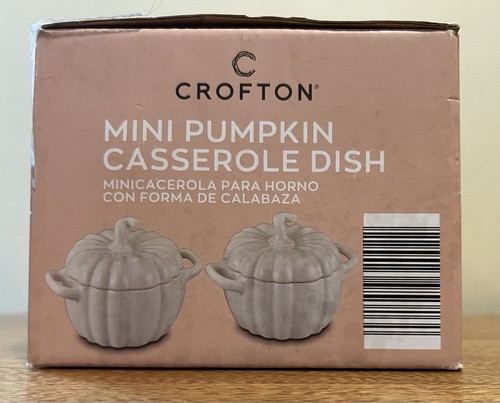 Crofton, Ceramic Mini Pumpkin Casserole Dish Set of 2, 0.4 Qt, White NIOB - Picture 5 of 11