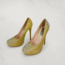 Gold Rhinestone Platform Heels Stiletto Pumps Sparkle Party Shoes Size 7