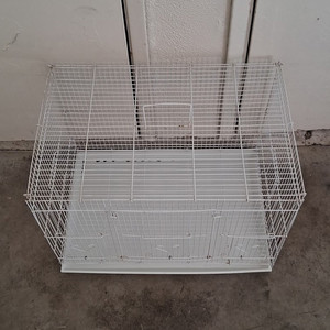 White Metal Small Animal Cage w/ Plastic Base Tray, Single Tier