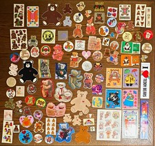 VERY RARE 100 80s Teddy Bear Stickers Felted Embossed Foil Lisa Frank Hallmark