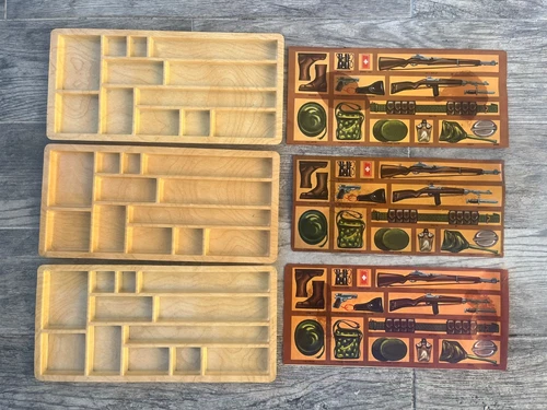 VINTAGE HASBRO GIJOE 1964 Set of three Foot locker Trays and accessories inserts